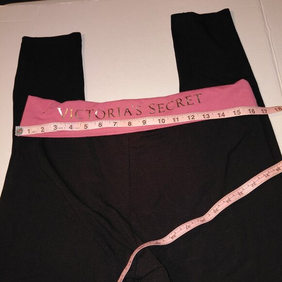Y2K Victoria's Secret Fold-over Black Pink Silver Leggings Women's Size Large - Picture 3 of 8